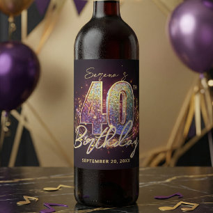 Modern Glam Disco Ball Music 40th Birthday Party Wine Label