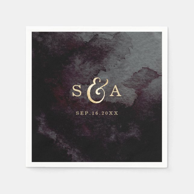 Modern glam faux gold glitter calligraphy monogram napkin (Front)