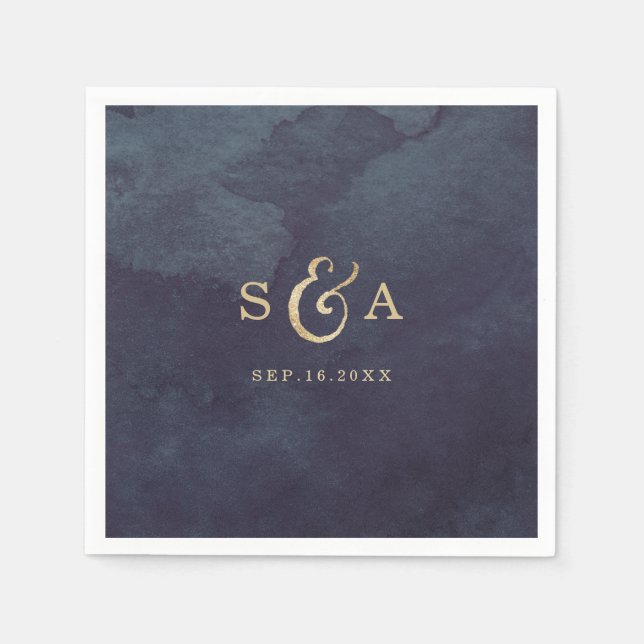 Modern glam faux gold glitter calligraphy monogram napkin (Front)