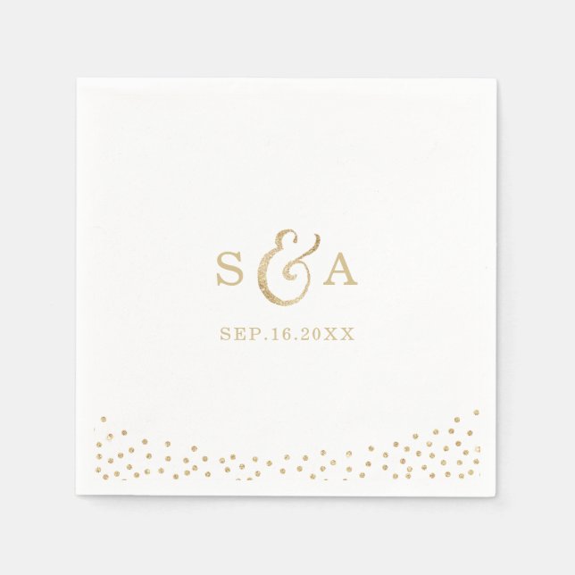 Modern glam faux gold glitter calligraphy monogram napkin (Front)