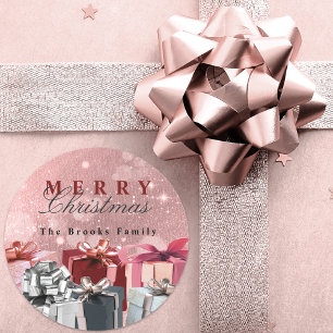 Modern Glam Glitter Dusty Rose Christmas Presents Classic Round Sticker