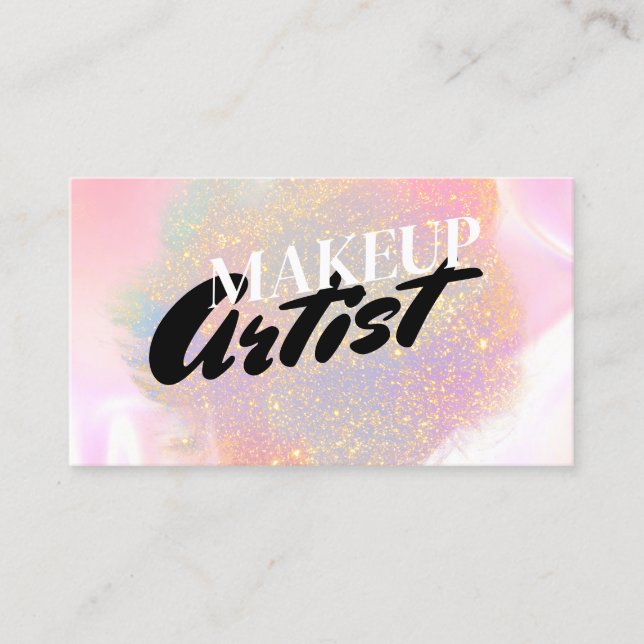 Modern Glam Glitter Makeup Artist Holographic Busi Business Card (Front)