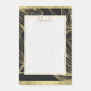 Modern Glam Gold & Black Tropical Botanical Floral Post-it Notes