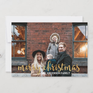 Modern Glam Gold Confetti 3 Family Photo Christmas Holiday Card