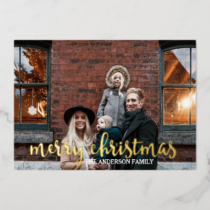 Modern Glam Gold Confetti Family Photo Christmas H Foil Holiday Card