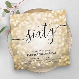 Modern Glam Gold Glitter Lights 60th Birthday  Invitation
