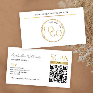 Modern Glam Gold Logo Makeup Beauty Salon QR Code Business Card