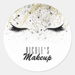 Modern Glam Gold Silver Black Eyelashes Beauty Classic Round Sticker