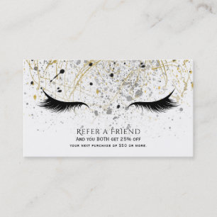 Modern Glam Gold Silver Black Lashes Refer Friend Referral Card