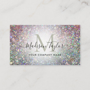 Modern Glam Holographic Glitter Sparkle Monogram Business Card