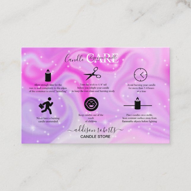 Modern  Glam Iridescent Sparkle Candle Care   Business Card (Front)