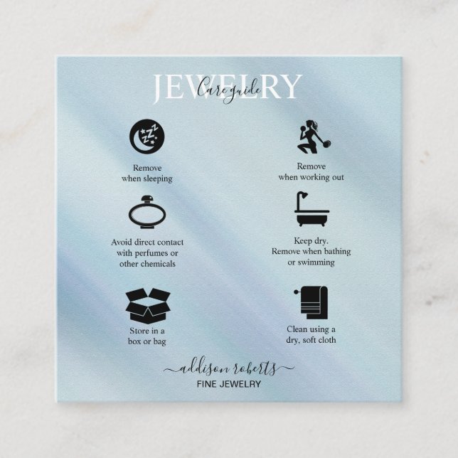 Modern Glam Iridescent Sparkle  Jewellery Care   Square Business Card (Front)