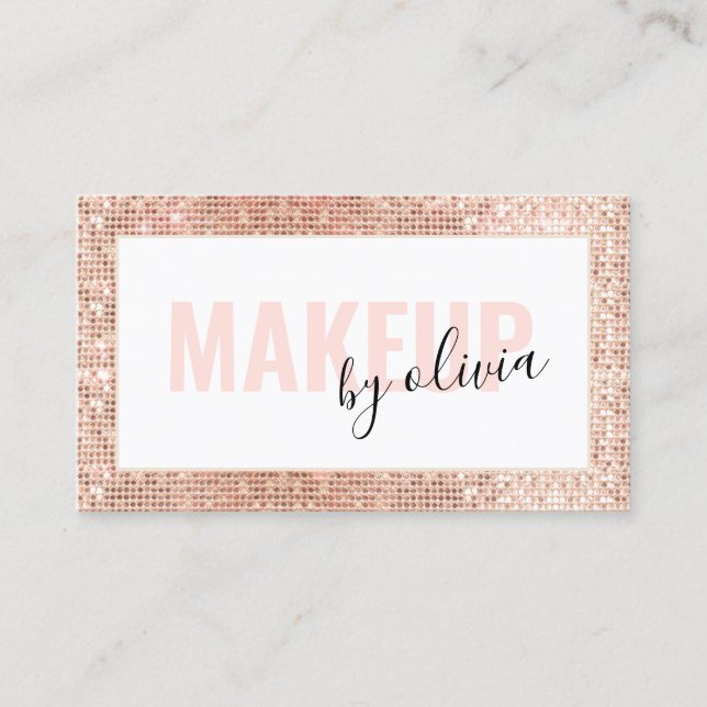 Modern Glam Makeup Artist  Rose Gold  Business Card (Front)