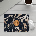 Modern glam marble black rose gold monogrammed mouse mat<br><div class="desc">Trendy modern glamourous marbled abstract painting in rose gold glitter ivory, black, and blush making an elegant mousepad with a faux metallic gold copper monogrammed geometric circle for a makeup artist | wedding planner | hairstylist | fashion stylist | home interior decorator | designer | architect | boutique owner |...</div>