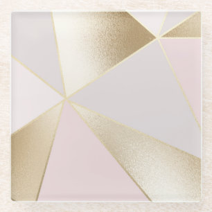 Modern Glam Pink Gold Geometric   Glass Coaster