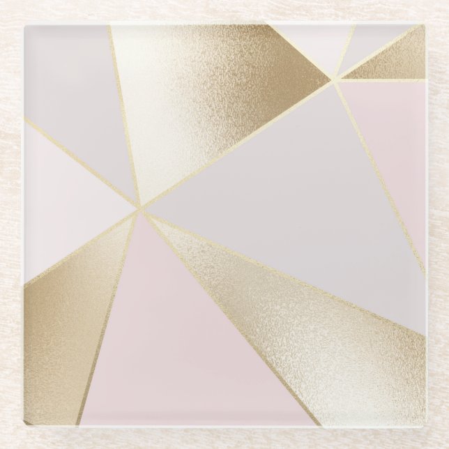Modern Glam Pink Gold Geometric   Glass Coaster (Front)