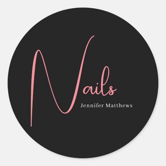 Modern glam pink neon beauty technician manicurist classic round sticker (Front)