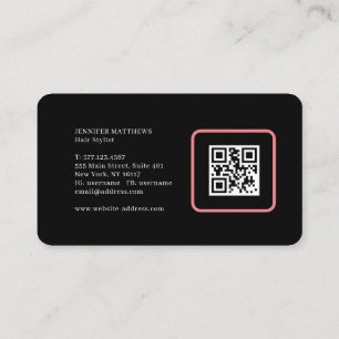Modern glam pink neon hair script logo qr code business card