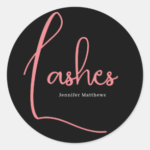 Modern glam pink neon lashes technician manicurist classic round sticker