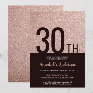 Modern Glam Pink Rose Gold Sparkle 30th Birthday Invitation