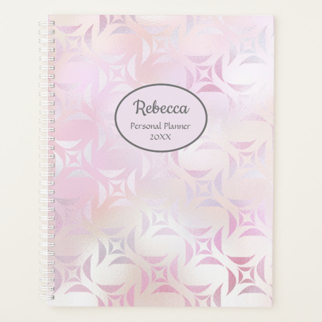 Modern Glam Pink Silver Personalise Name Planner (Front)