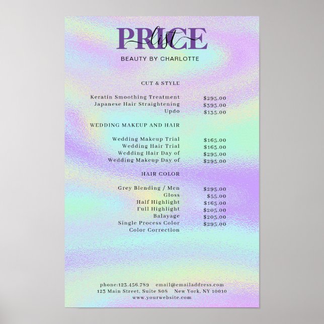 Modern Glam Price List Poster (Front)
