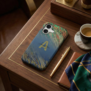 Modern Glam Teal Emerald Green Gold Agate Monogram