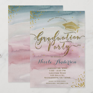 Modern Glam Watercolor & Gold Dot GRADUATION Party Invitation
