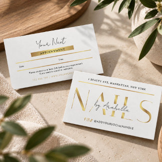 Modern Glam White & Gold Chic Manicure Nail Salon Appointment Card