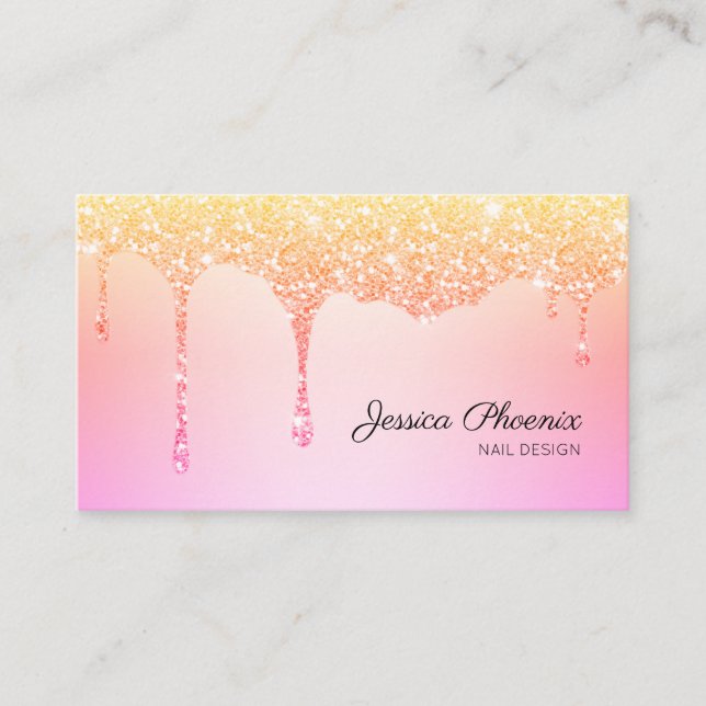 Modern glamor rainbow glitter sinks business card (Front)