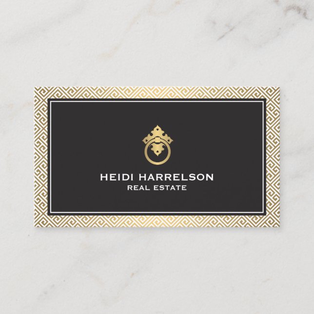 Modern Glamour Realtor, Real Estate Gold/Black Business Card (Front)