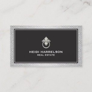 Modern Glamour Realtor, Real Estate Silver/Black Business Card