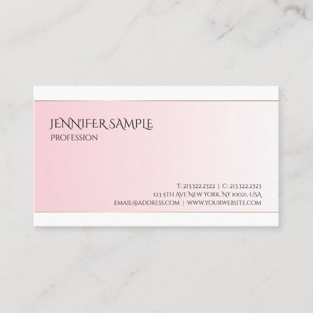Modern Glamourous Design Pink Gold Simple Trendy Business Card (Front)
