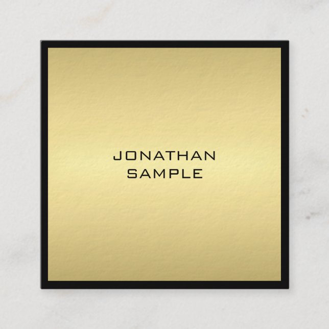 Modern Glamourous Elegant Black Gold Graceful Luxe Square Business Card (Front)