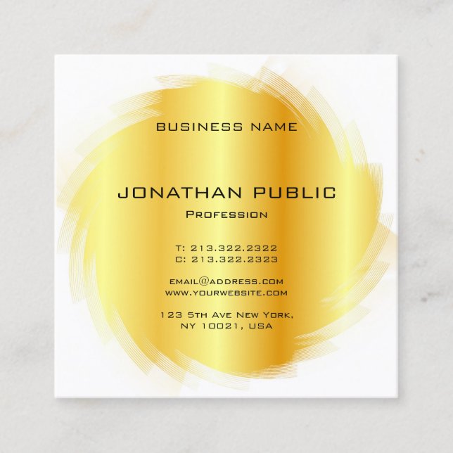 Modern Glamourous Template Elegant Faux Gold Square Business Card (Front)