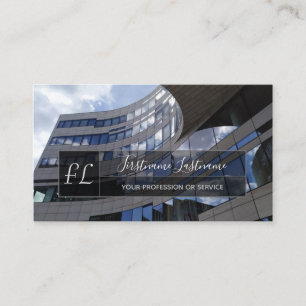 Modern glass facade office building monogram business card
