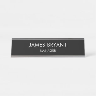 Modern Glassy Golden & Black- Add Logo, Name,Title Desk Name Plate