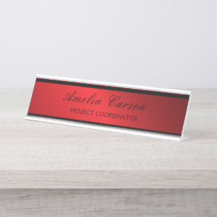 Modern Glassy Red & Black- Add Logo, Name, Title Desk Name Plate