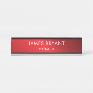 Modern Glassy Red & Black- Add Logo, Name, Title Desk Name Plate