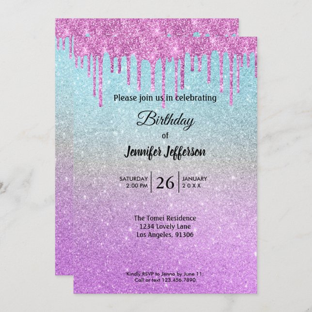Modern glitter Birthday invitation (Front/Back)