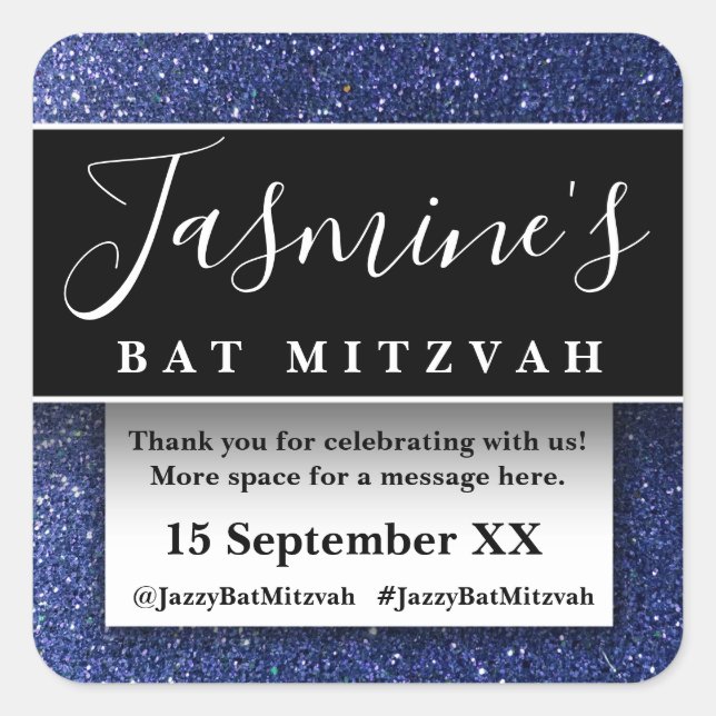 Modern Glitter Birthday Party Favours Thank You Square Sticker (Front)