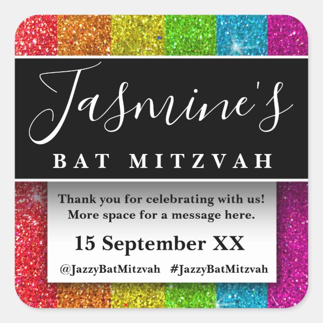 Modern Glitter Birthday Party Favours Thank You Square Sticker (Front)