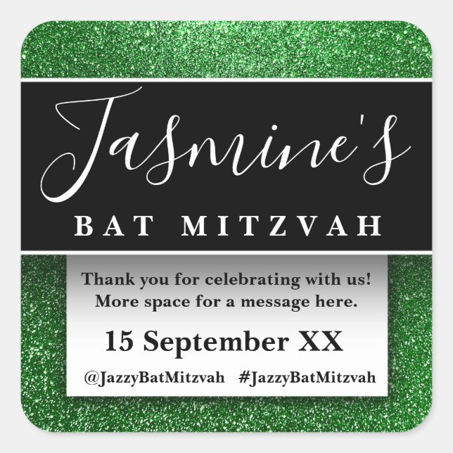 Modern Glitter Birthday Party Favours Thank You Square Sticker (Front)