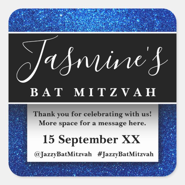 Modern Glitter Birthday Party Favours Thank You Square Sticker (Front)