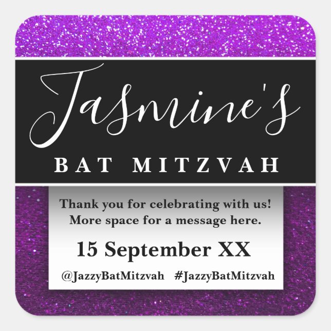 Modern Glitter Birthday Party Favours Thank You Square Sticker (Front)