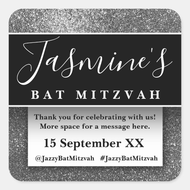 Modern Glitter Birthday Party Favours Thank You Square Sticker (Front)