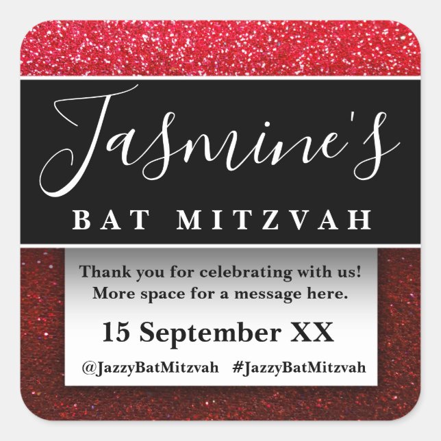 Modern Glitter Birthday Party Favours Thank You Square Sticker (Front)