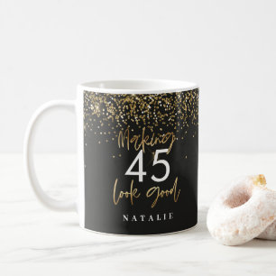 Modern glitter black and gold 45h birthday coffee  mug