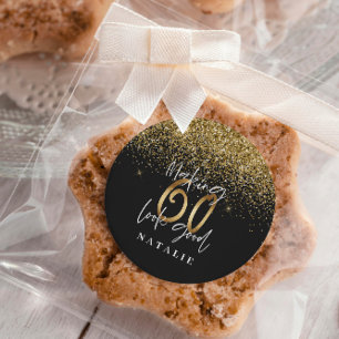 Modern glitter black and gold 60th birthday classic round sticker