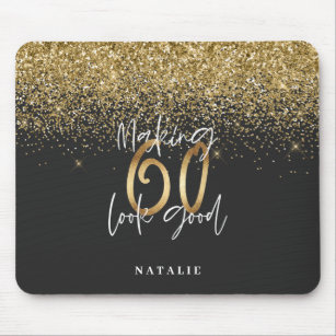 Modern glitter black and gold 60th birthday mouse mat